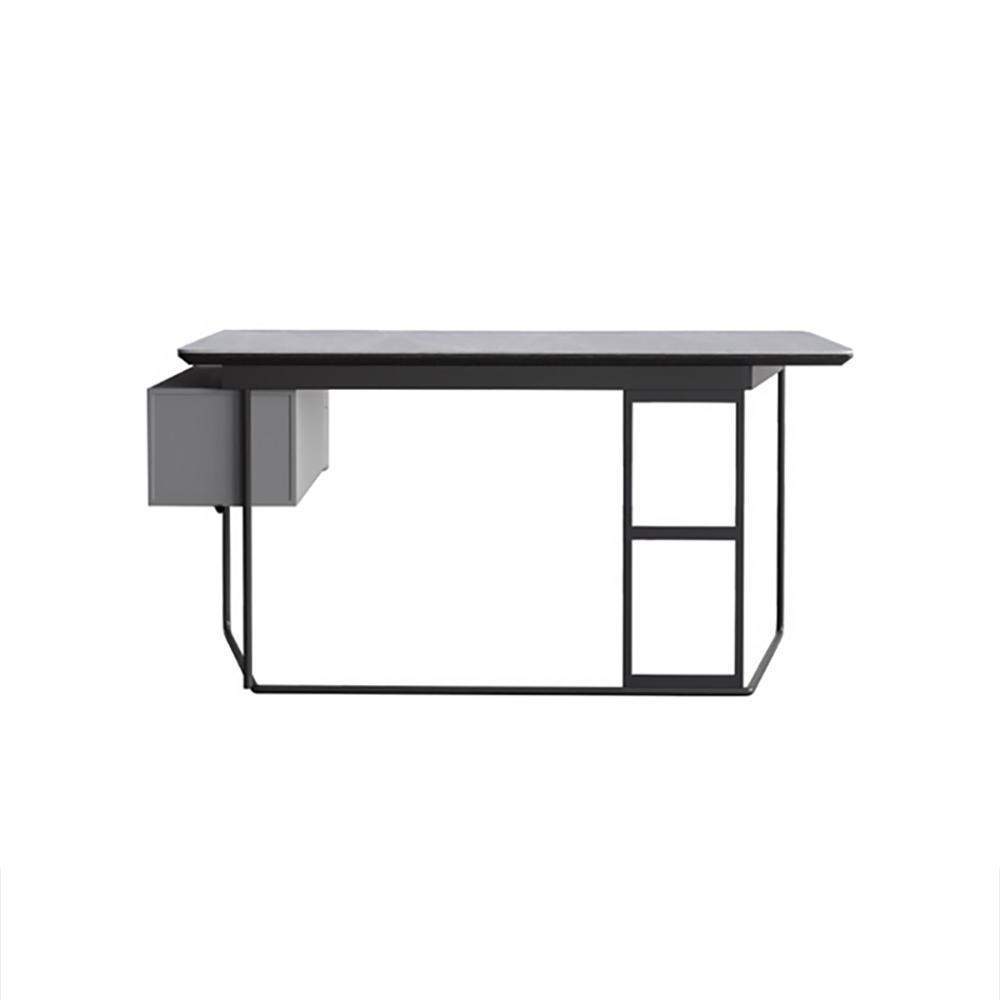 Modern White Computer Desk with Drawers Stone Top & Metal Base-Desks,Furniture,Office Furniture
