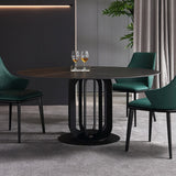 47" Round Stone Top Dining Table Carbon Steel Base in Black