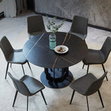 47" Round Stone Top Dining Table Carbon Steel Base in Black