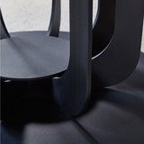 47" Round Stone Top Dining Table Carbon Steel Base in Black