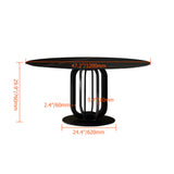 47" Round Stone Top Dining Table Carbon Steel Base in Black