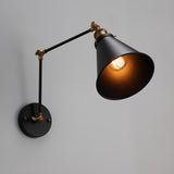 Industrial Retro Double Swing Arm 1-Light Wall Sconce in Black & Brass