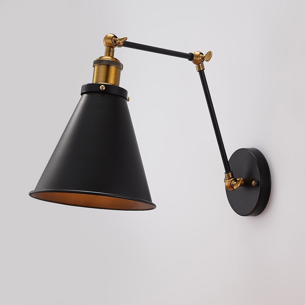 Industrial Retro Double Swing Arm 1-Light Wall Sconce in Black & Brass