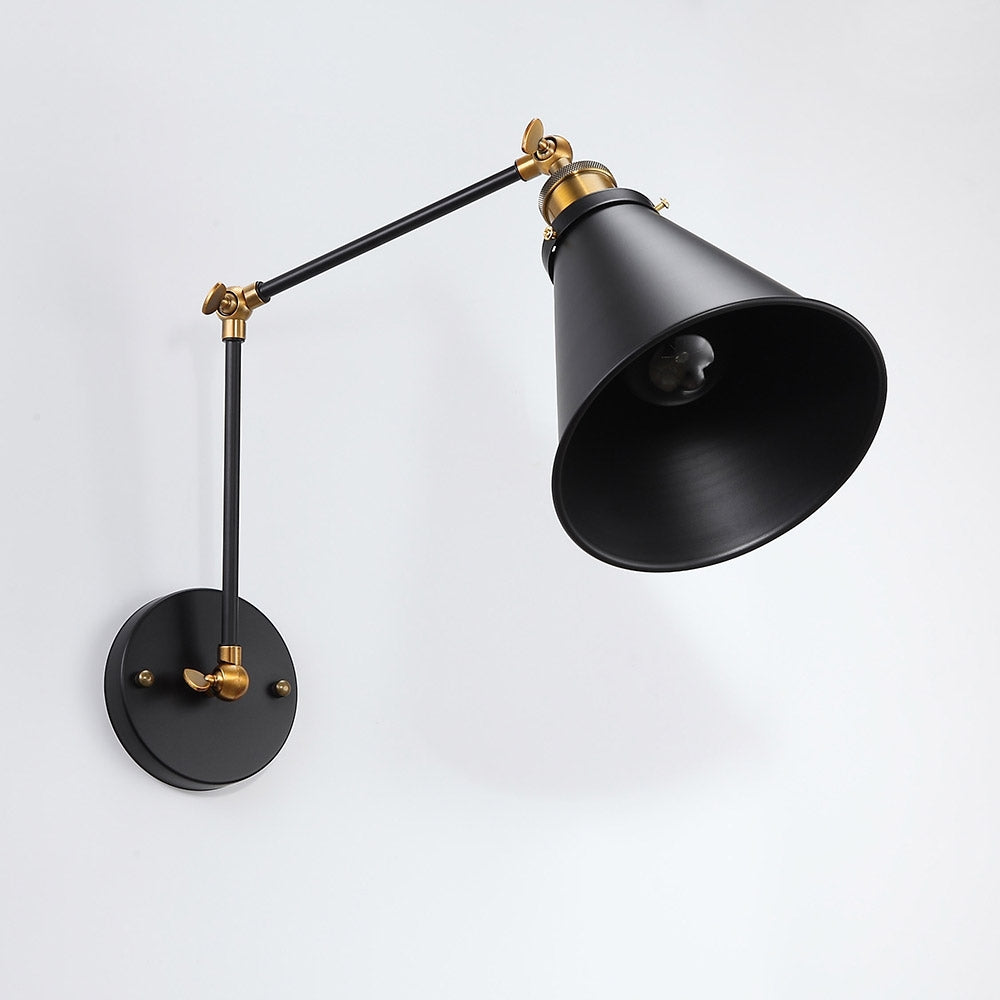 Industrial Retro Double Swing Arm 1-Light Wall Sconce in Black & Brass
