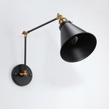 Industrial Retro Double Swing Arm 1-Light Wall Sconce in Black & Brass