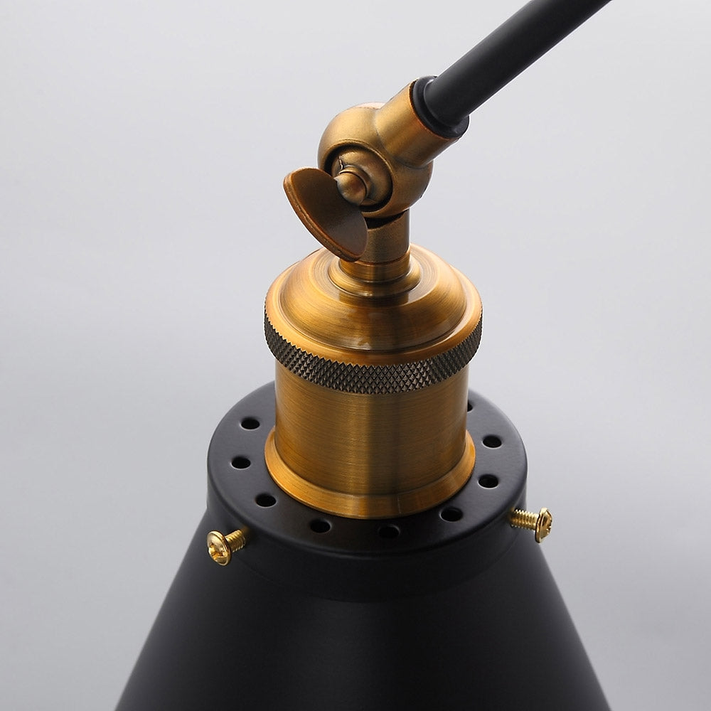 Industrial Retro Double Swing Arm 1-Light Wall Sconce in Black & Brass
