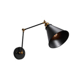 Industrial Retro Double Swing Arm 1-Light Wall Sconce in Black & Brass