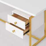 71" White Writing Desk Modern Computer Desk with 2-Drawer in Gold-Desks,Furniture,Office Furniture