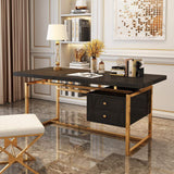71" White Writing Desk Modern Computer Desk with 2-Drawer in Gold-Desks,Furniture,Office Furniture