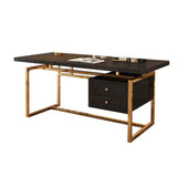 71" White Writing Desk Modern Computer Desk with 2-Drawer in Gold-Desks,Furniture,Office Furniture