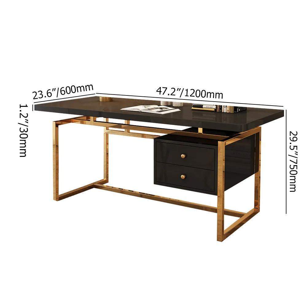 71" White Writing Desk Modern Computer Desk with 2-Drawer in Gold-Desks,Furniture,Office Furniture