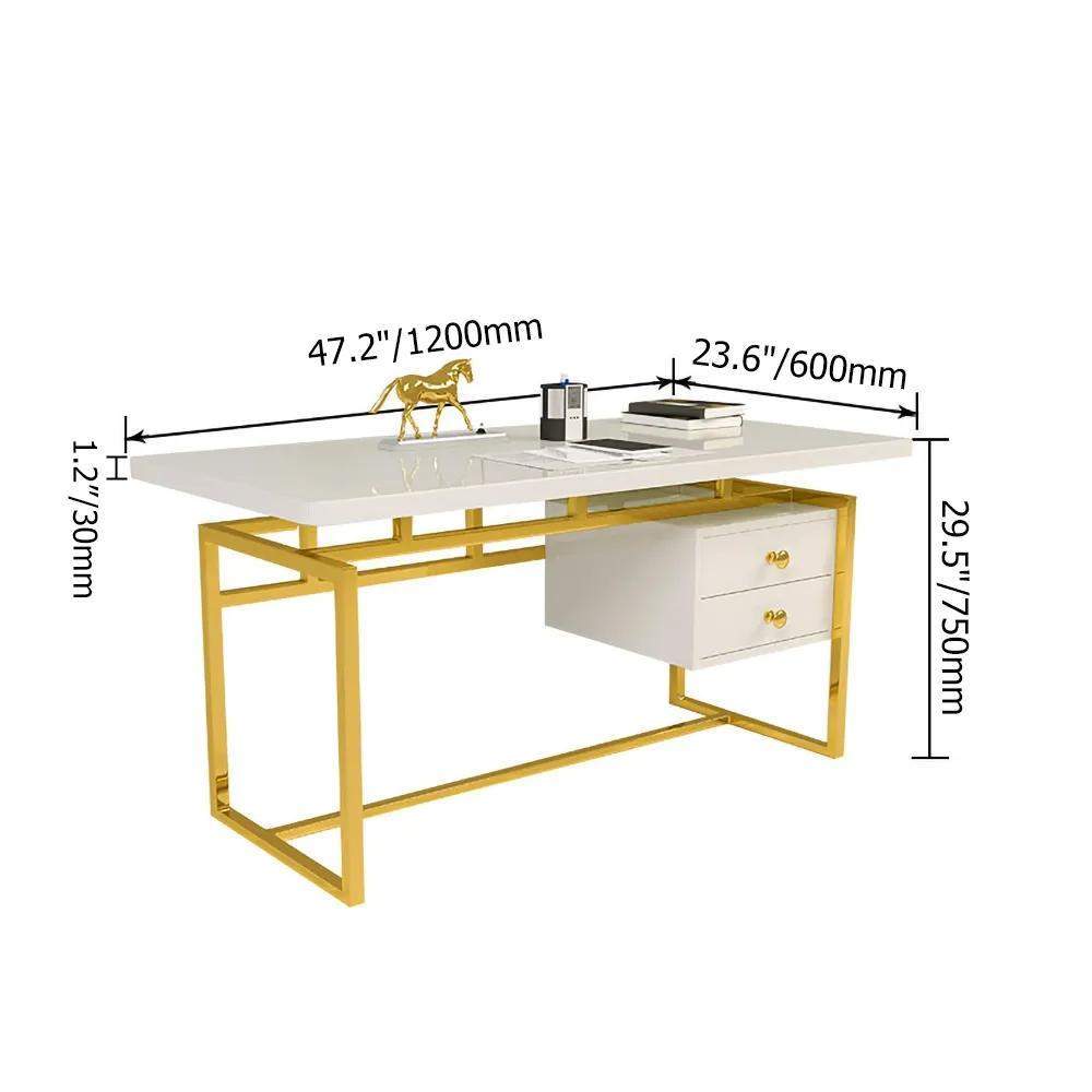 71" White Writing Desk Modern Computer Desk with 2-Drawer in Gold-Desks,Furniture,Office Furniture