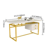 71" White Writing Desk Modern Computer Desk with 2-Drawer in Gold-Desks,Furniture,Office Furniture