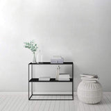 Black 2 Tiers Shelving Storage Freestanding Organizer Metal Rack-Bookcases & Bookshelves,Furniture,Office Furniture