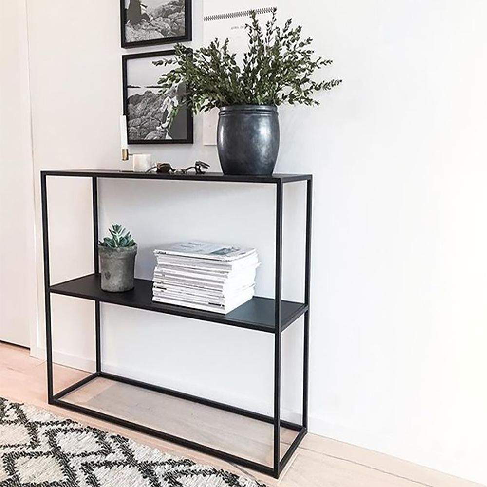Black 2 Tiers Shelving Storage Freestanding Organizer Metal Rack-Bookcases & Bookshelves,Furniture,Office Furniture