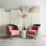 Silla de Acariciar Acolchada en Terciopelo Rosa y Gris con Marco Dorado, Elegante Silla de Acento Tapizada