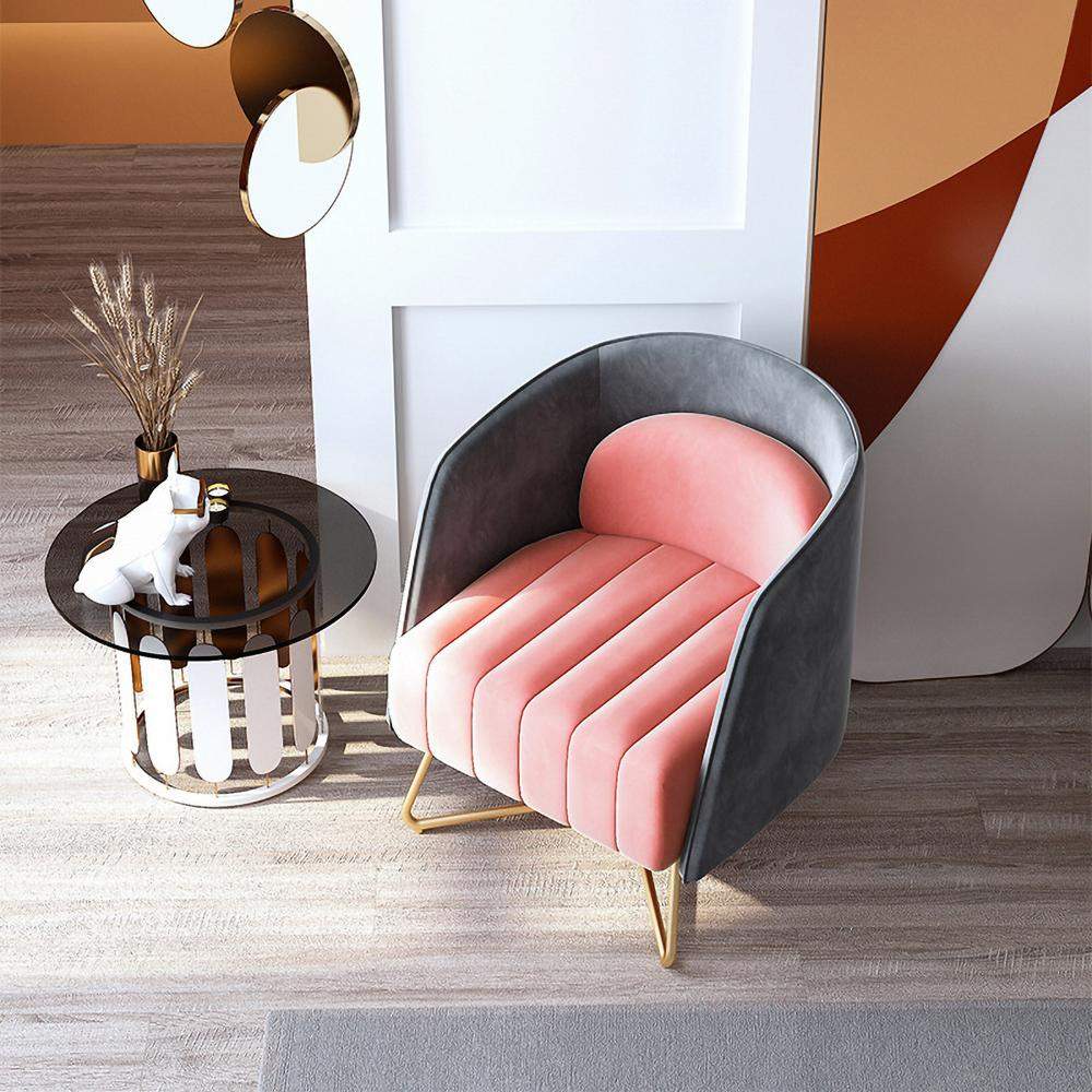 Cuddle Chair Pink & Gray Velvet Upholstered Club Chair Gold Modern Chair Accent Chair-Richsoul-Chairs & Recliners,Furniture,Living Room Furniture