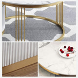 2 Pieces White Round Nesting Wooden Coffee Table with Drawers Faux Marble Top-Coffee Tables,Furniture,Living Room Furniture