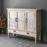 Farmhouse Distressed White Cabinet Artistic Surface with 2 Doors 2 Drawers 2 Shelves