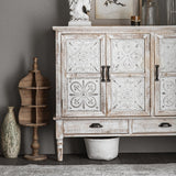 Farmhouse Distressed White Cabinet Artistic Surface with 2 Doors 2 Drawers 2 Shelves