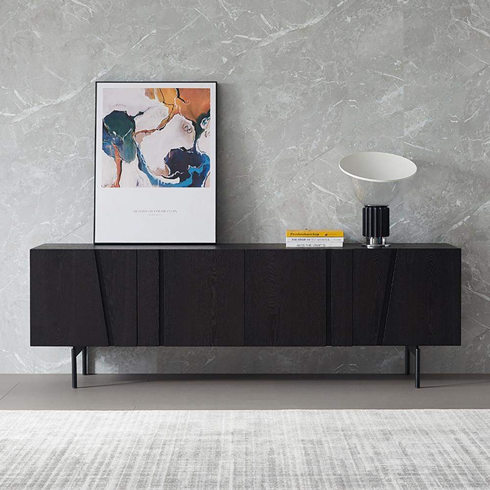 Nordic Dark Coffee TV Stand Minimalist Media Console with Doors & Shelves-Richsoul-Furniture,Living Room Furniture,TV Stands