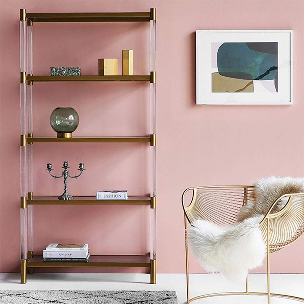 Gold & Clear Acrylic Bookshelf 4-Tier Modern Bookcase-Bookcases & Bookshelves,Furniture,Office Furniture