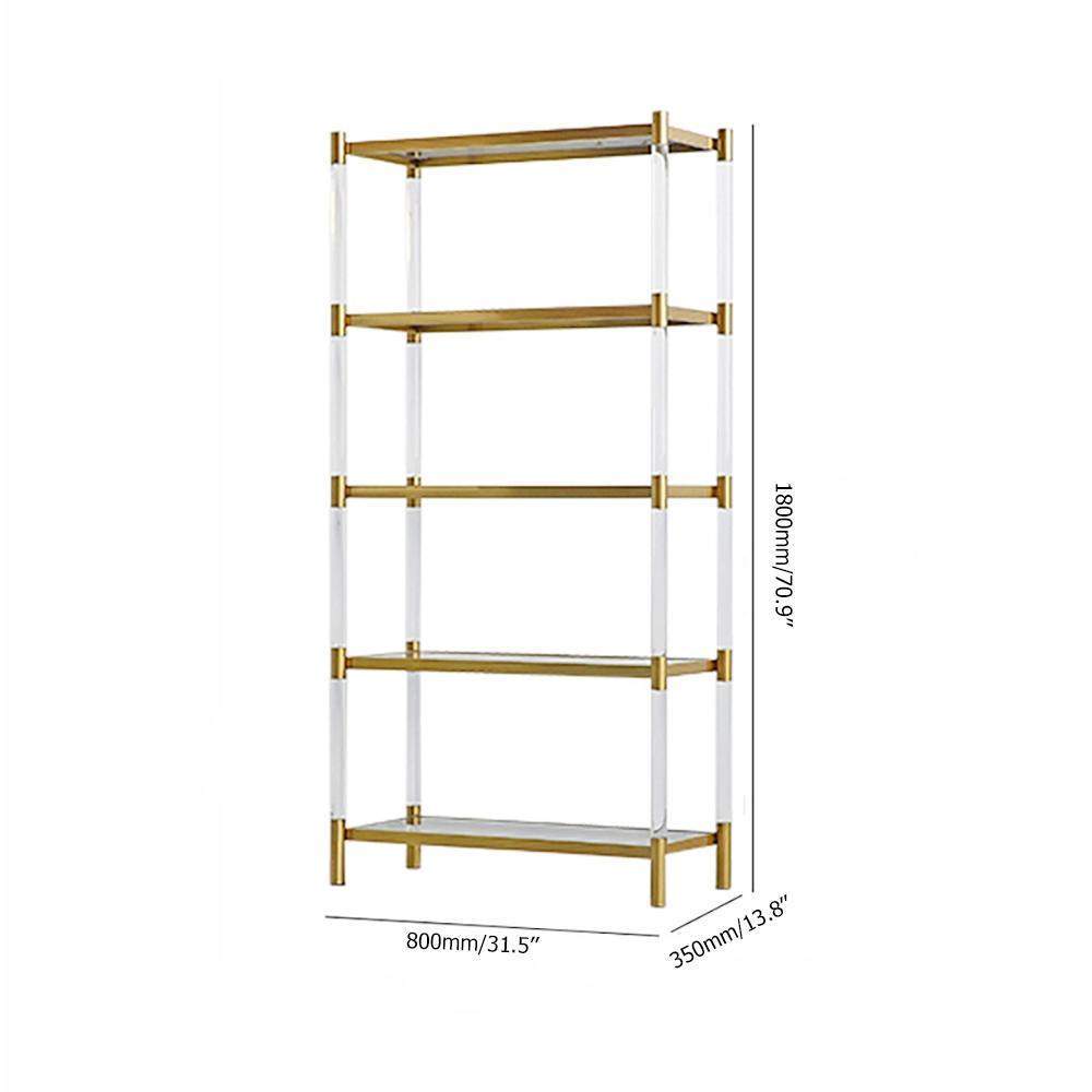 Gold & Clear Acrylic Bookshelf 4-Tier Modern Bookcase-Bookcases & Bookshelves,Furniture,Office Furniture