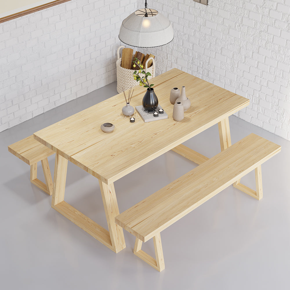 63" Natural Rectangular Dining Table Pine Wood Table for Dining