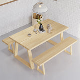 63" Natural Rectangular Dining Table Pine Wood Table for Dining