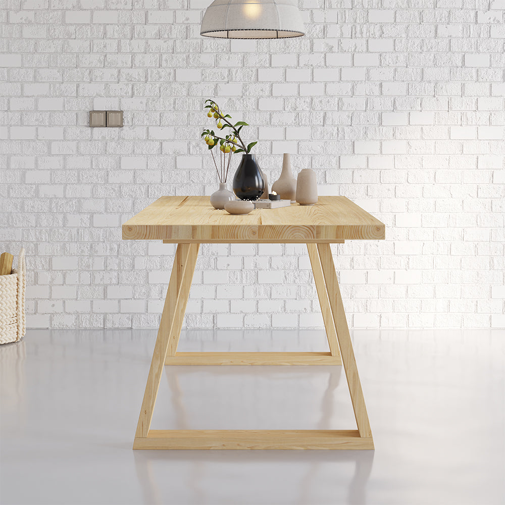 63" Natural Rectangular Dining Table Pine Wood Table for Dining