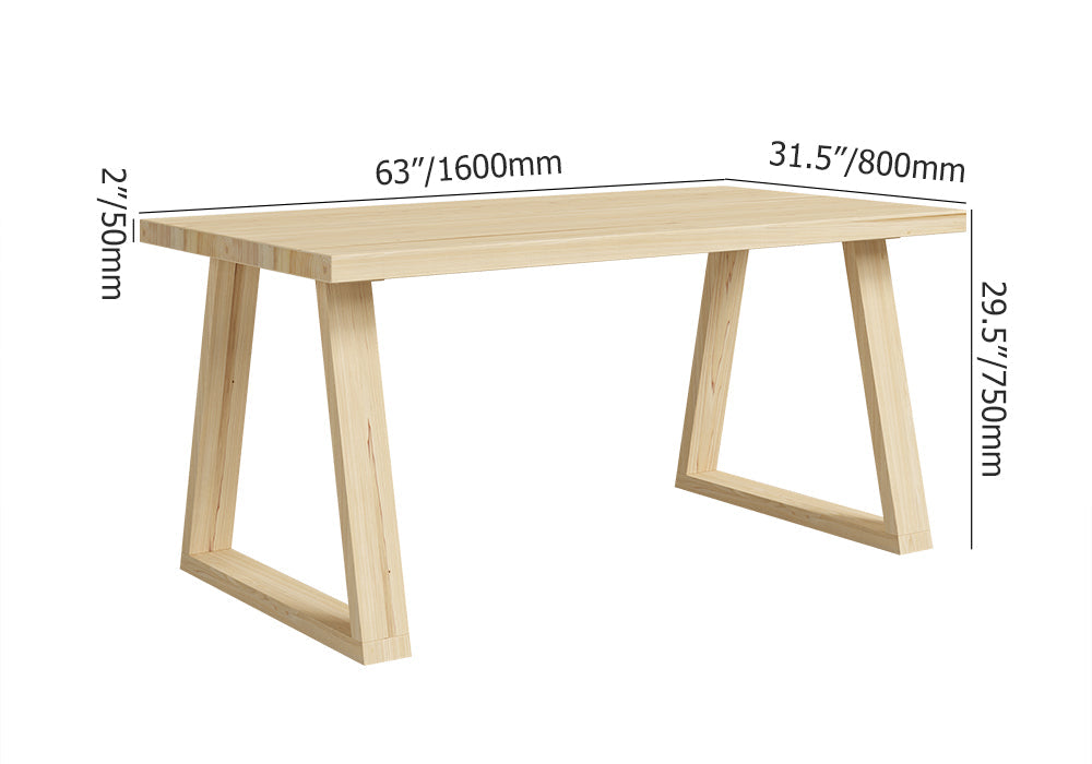 63" Natural Rectangular Dining Table Pine Wood Table for Dining