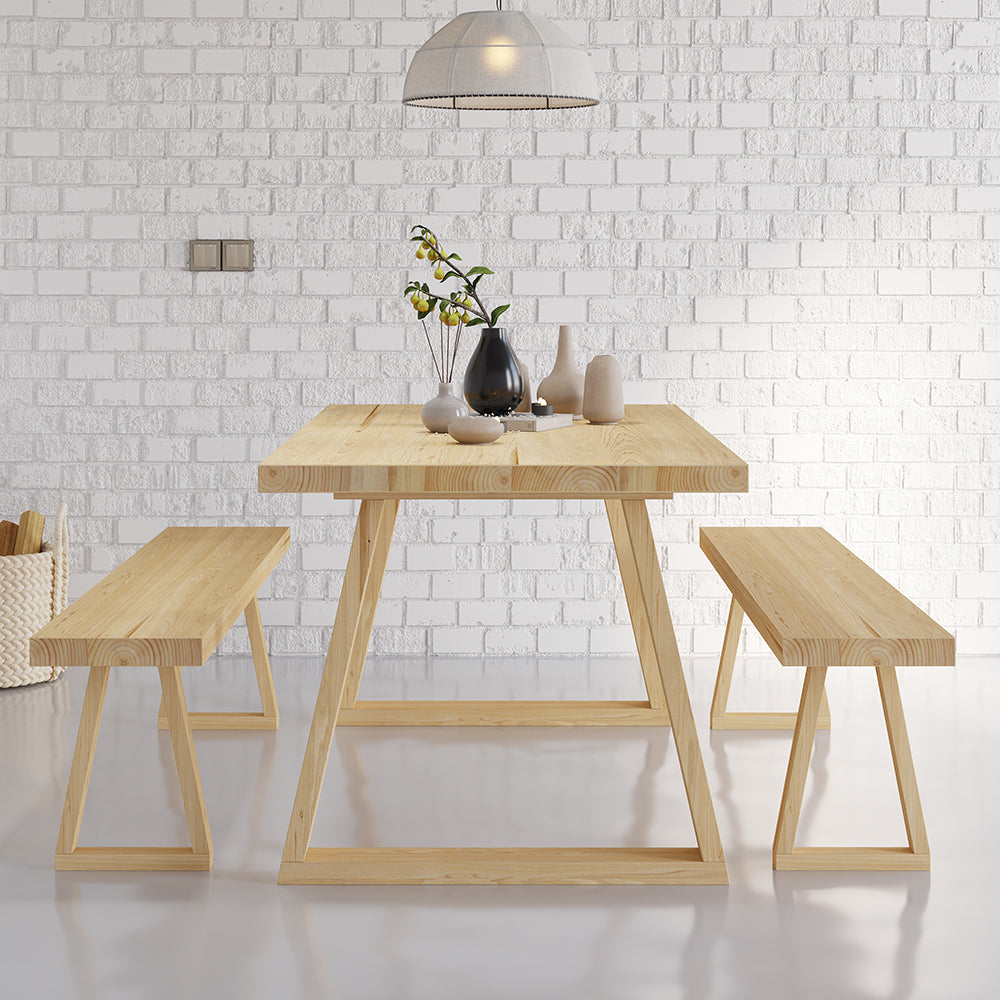 63" Natural Rectangular Dining Table Pine Wood Table for Dining