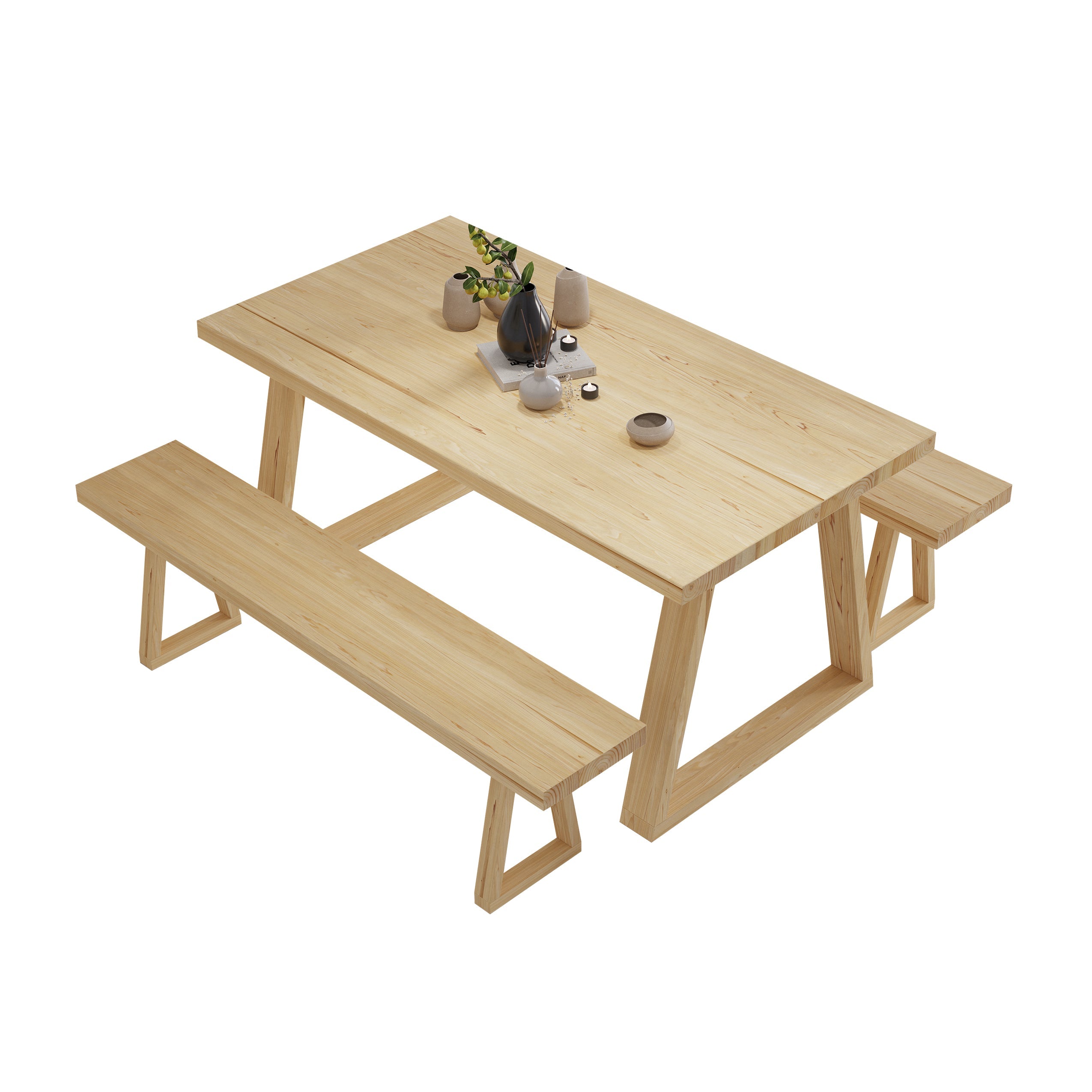 63" Natural Rectangular Dining Table Pine Wood Table for Dining