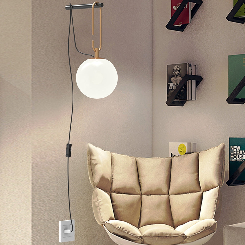 Modern Globe Plug-in Wall Sconce Brass Indoor Wall Light