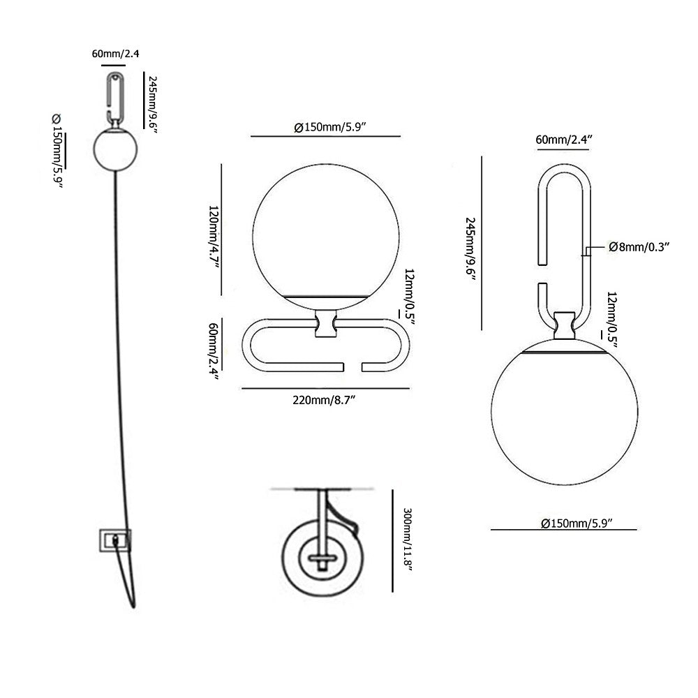 Modern Globe Plug-in Wall Sconce Brass Indoor Wall Light
