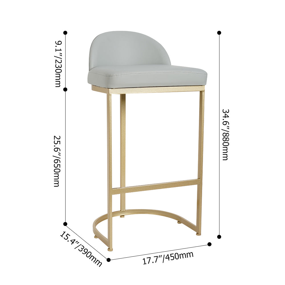 Gray PU Leather Upholstered Bar Stool in Gold Set of 2
