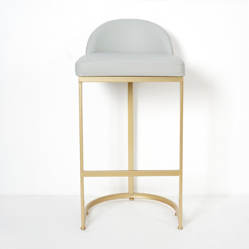 Gray PU Leather Upholstered Bar Stool in Gold Set of 2