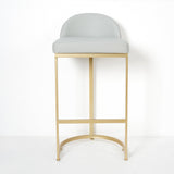 Gray PU Leather Upholstered Bar Stool in Gold Set of 2