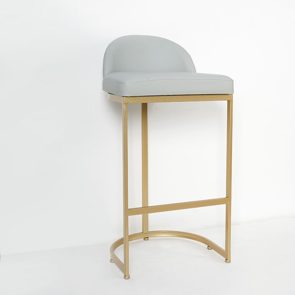 Gray PU Leather Upholstered Bar Stool in Gold Set of 2