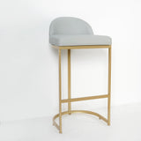 Gray PU Leather Upholstered Bar Stool in Gold Set of 2