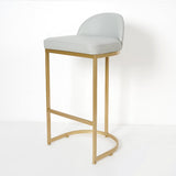 Gray PU Leather Upholstered Bar Stool in Gold Set of 2