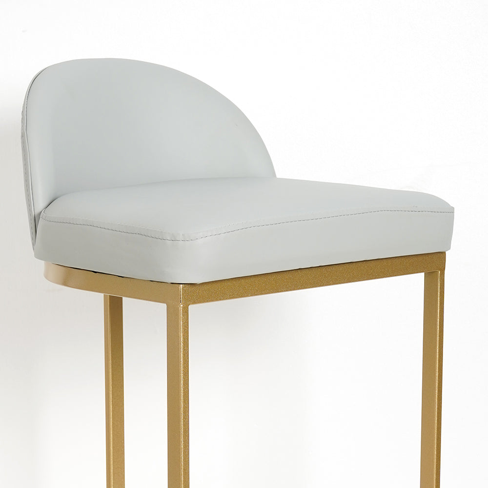 Gray PU Leather Upholstered Bar Stool in Gold Set of 2