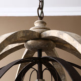 Retro Rustic Weathered Wooden Globe Metal Orb Crystal 5-Light Chandelier in Large