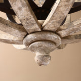 Retro Rustic Weathered Wooden Globe Metal Orb Crystal 5-Light Chandelier in Large