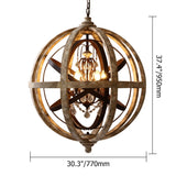 Retro Rustic Weathered Wooden Globe Metal Orb Crystal 5-Light Chandelier in Large