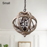 Retro Rustic Weathered Wooden Globe Metal Orb Crystal 5-Light Chandelier in Large