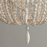 Farmhouse Distressed Wood Beaded 3-Light Large Chandelier in Antique White