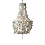 Farmhouse Distressed Wood Beaded 3-Light Large Chandelier in Antique White