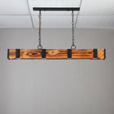 Rowen Industrial Loft Style 4-Light LED Linear Rust Wood & Metal Island Pendant Light