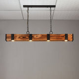 Rowen Industrial Loft Style 4-Light LED Linear Rust Wood & Metal Island Pendant Light
